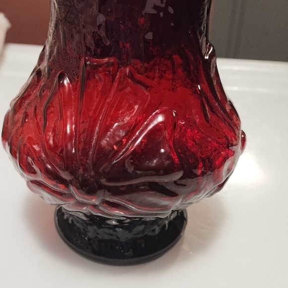 Vintage Anchor Hocking Rainflower pattern, Red Flower Vase or candle holder - Picture 5 of 12